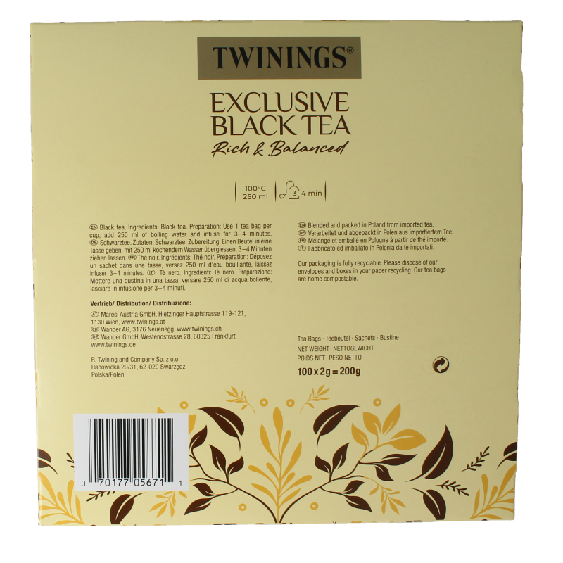 Twinings Exclusive black tea envelop 100 Zakjes