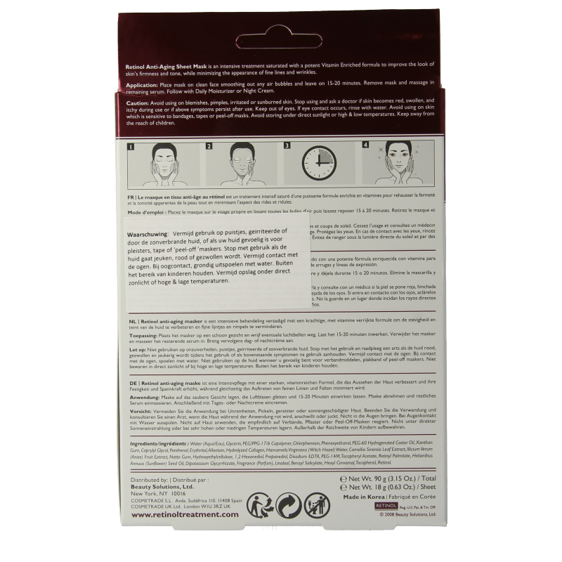 Retinol Anti-aging sheet mask 5 Stuks