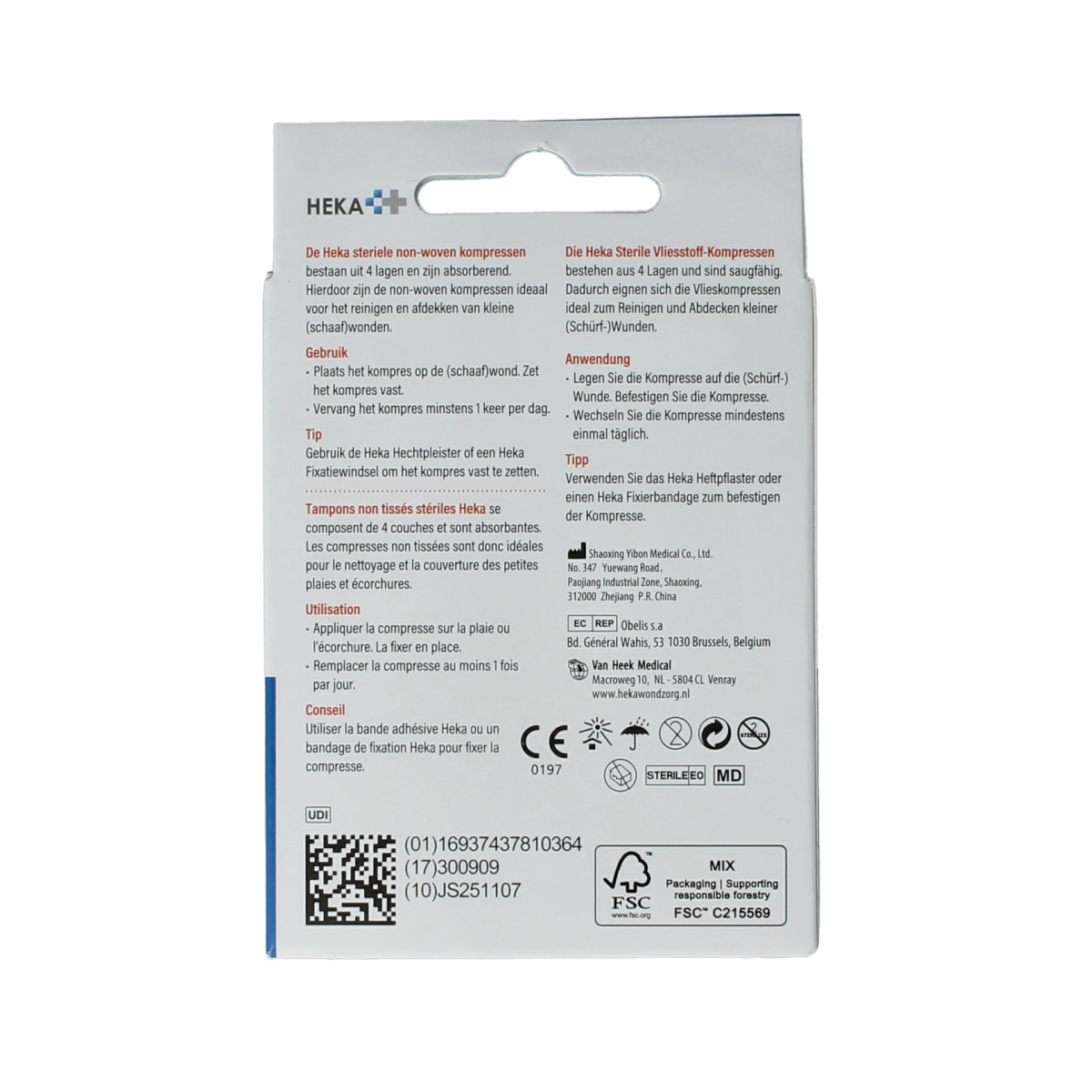 Heka Kompres non-woven 5 x 5cm steriel 10.00 Stuks