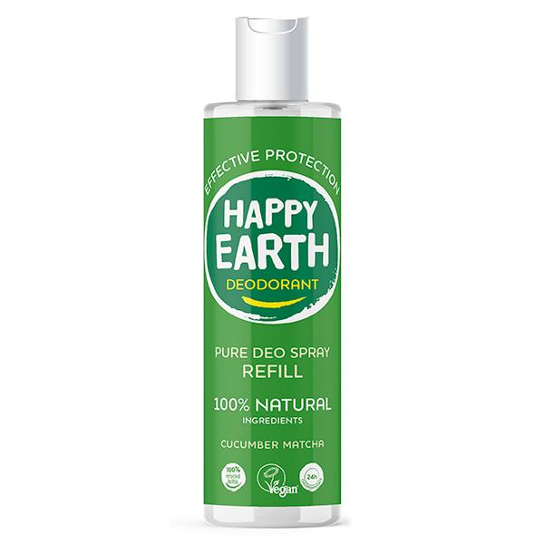 Happy Earth Pure deodorant spray cucumber matcha refill 300 Milliliter