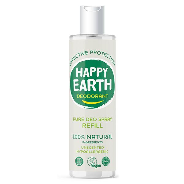 Happy Earth Pure deodorant spray unscented refill 300 Milliliter