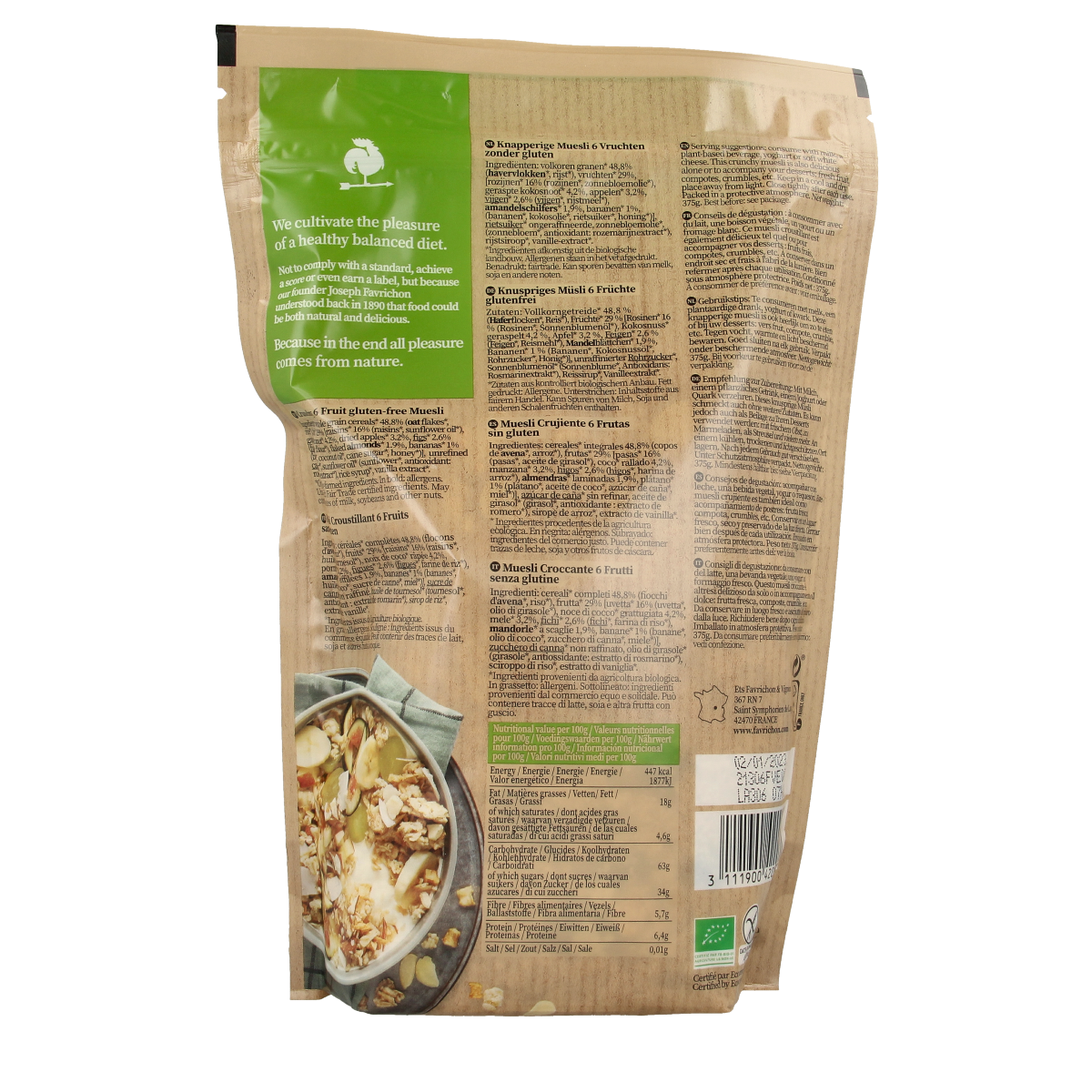 Favrichon 6 Vruchten muesli bio 375.00 Gram