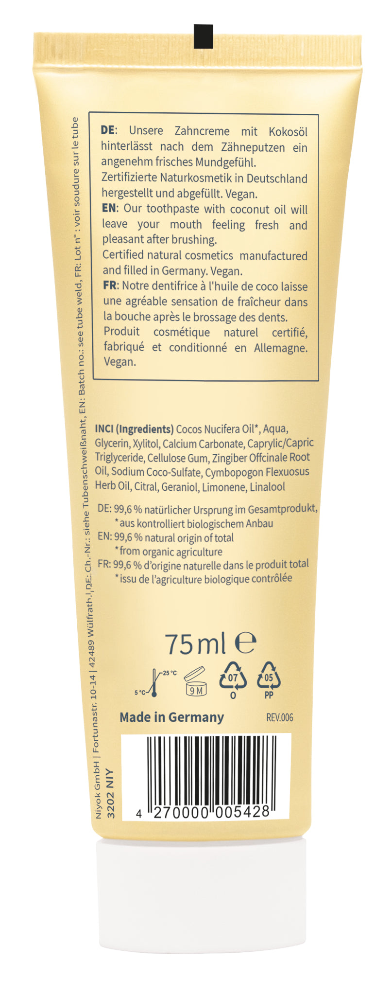 Niyok tandpasta lemongrass ginger 75.00 Milliliter