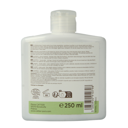Cattier Shampoo vet haar groene klei 250.00 Milliliter