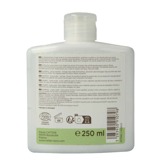 Cattier Shampoo vet haar groene klei 250 Milliliter