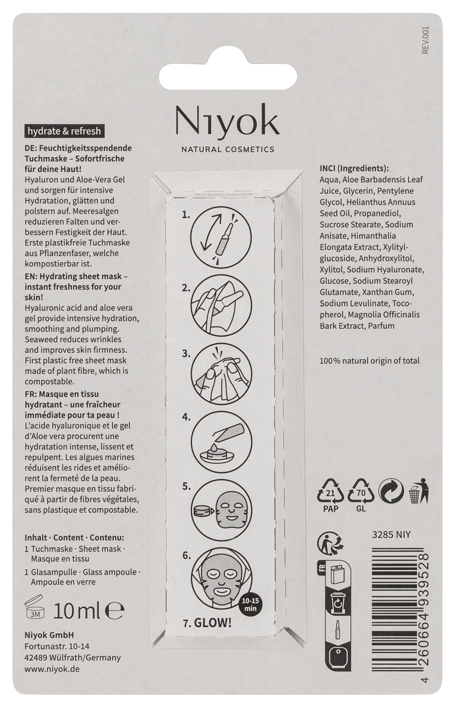 Niyok sheet mask Hydrate & refresh 10.00 Milliliter