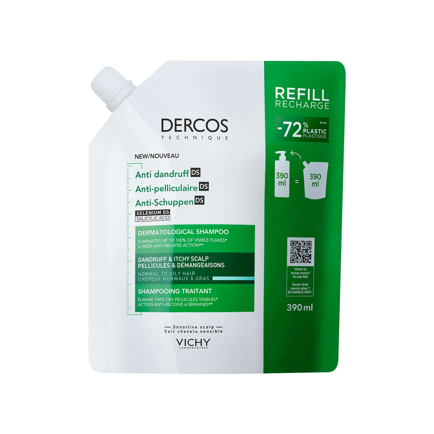 Vichy Dercos anti-roos shampoo normaal/vet haar navul 390 Milliliter