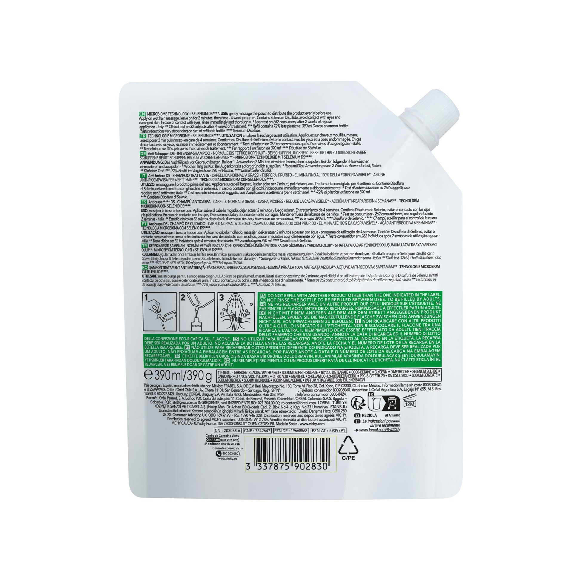 Vichy Dercos anti-roos shampoo normaal/vet haar navul 390 Milliliter