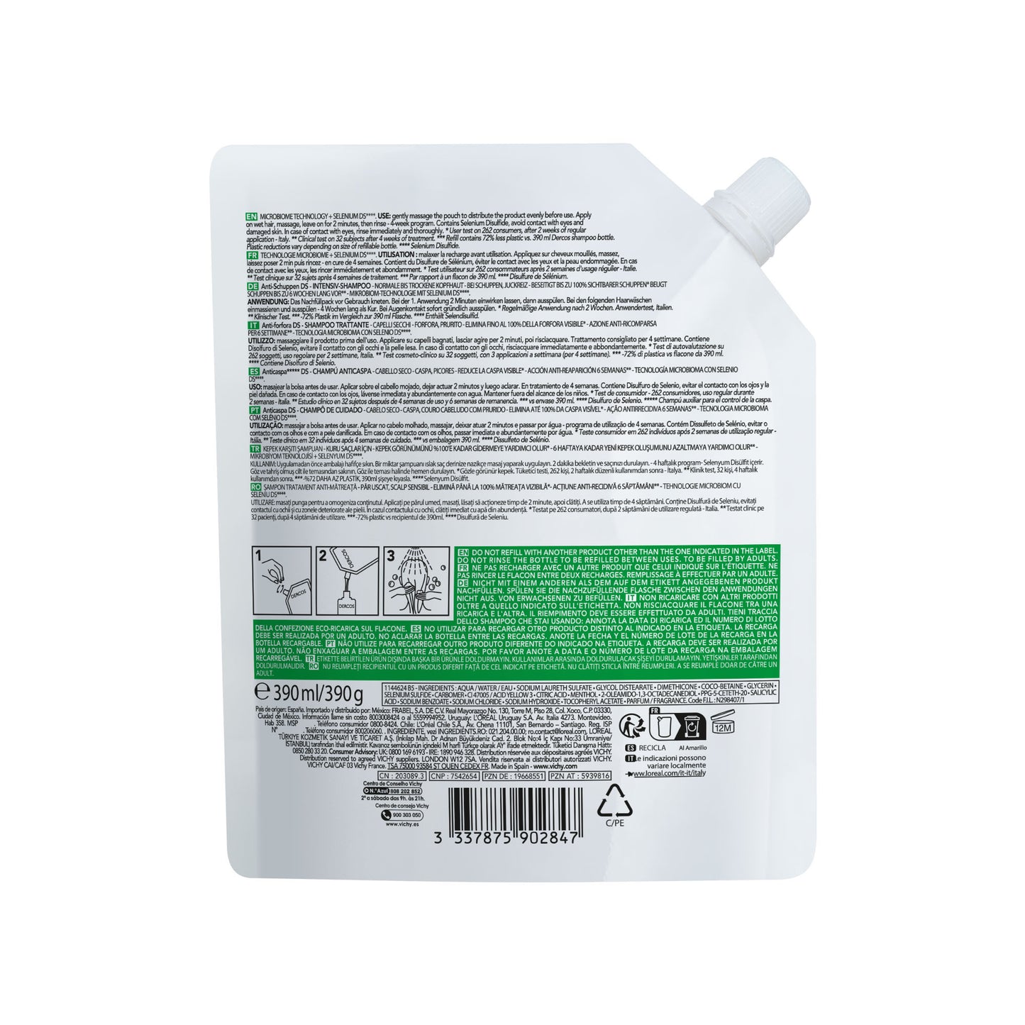 Vichy Dercos anti-roos shampoo droog haar navulling 390 Milliliter