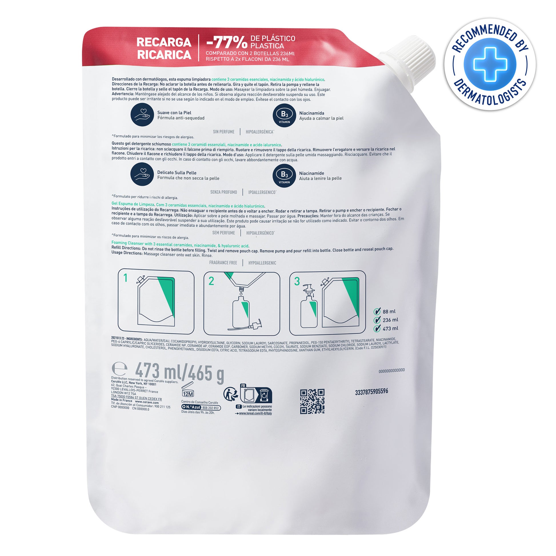 Cerave Reinigingsgel schuimend normale huid navul 473 Milliliter