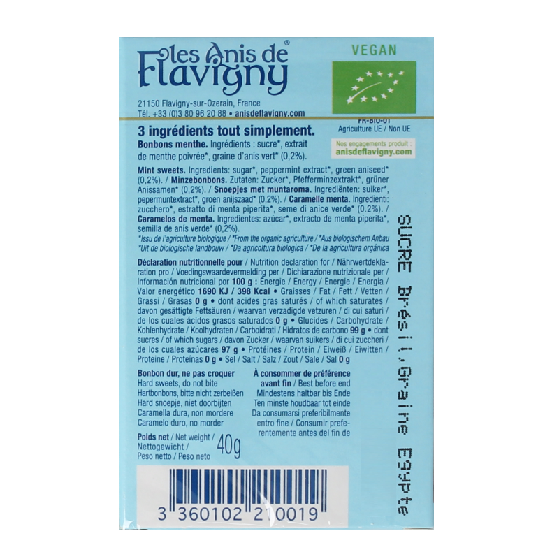 Anis de Flavigny Anijspastilles mint bio 40 Gram