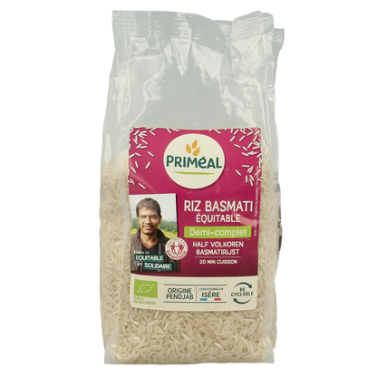 Primeal Halfvolkoren basmati rijst bio 500.00 Gram
