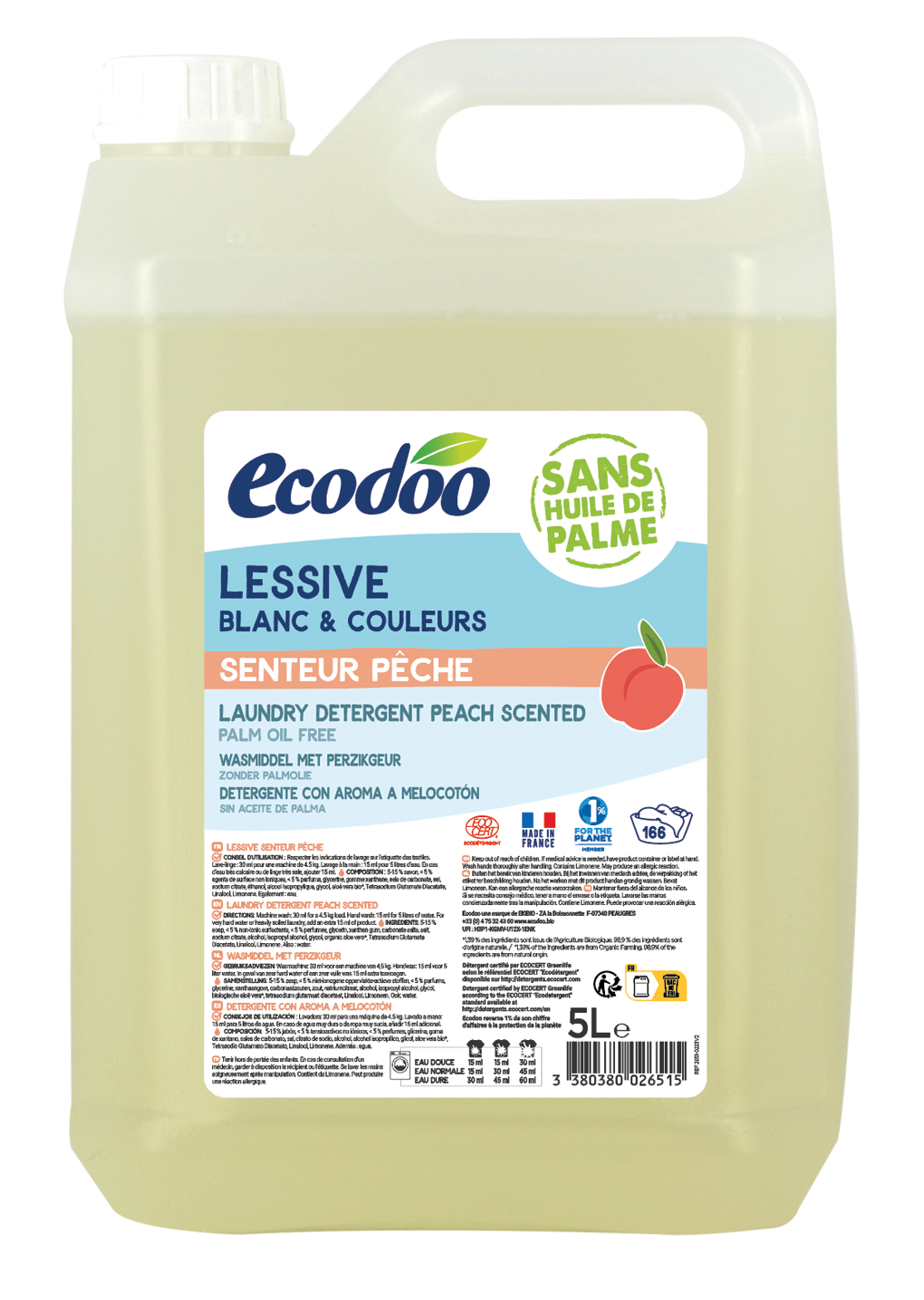 Ecodoo Wasmiddel geconcentreerd perzik bio 5 Liter