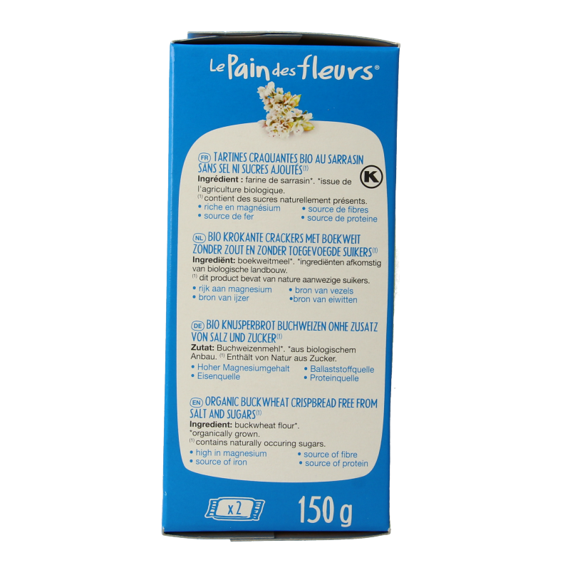 Pain Des Fleurs Boekweit crackers zonder zout en suiker bio 150 Gram