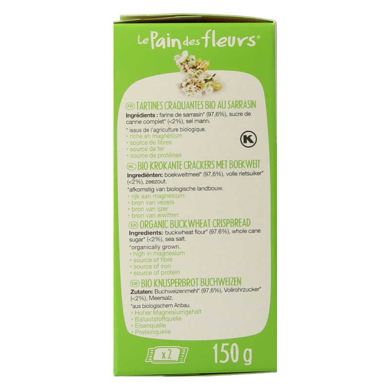 Pain Des Fleurs Boekweit crackers bio 150 Gram