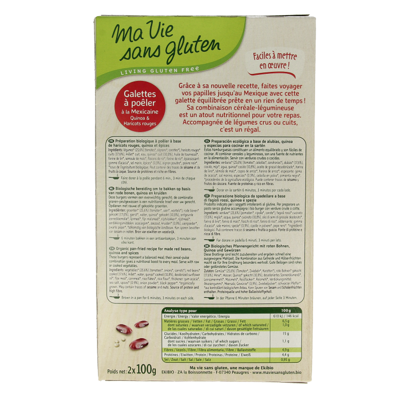 Ma Vie Sans Mexicaanse quinoaburgers 2 x 100g glutenvrij bio 2 Stuks