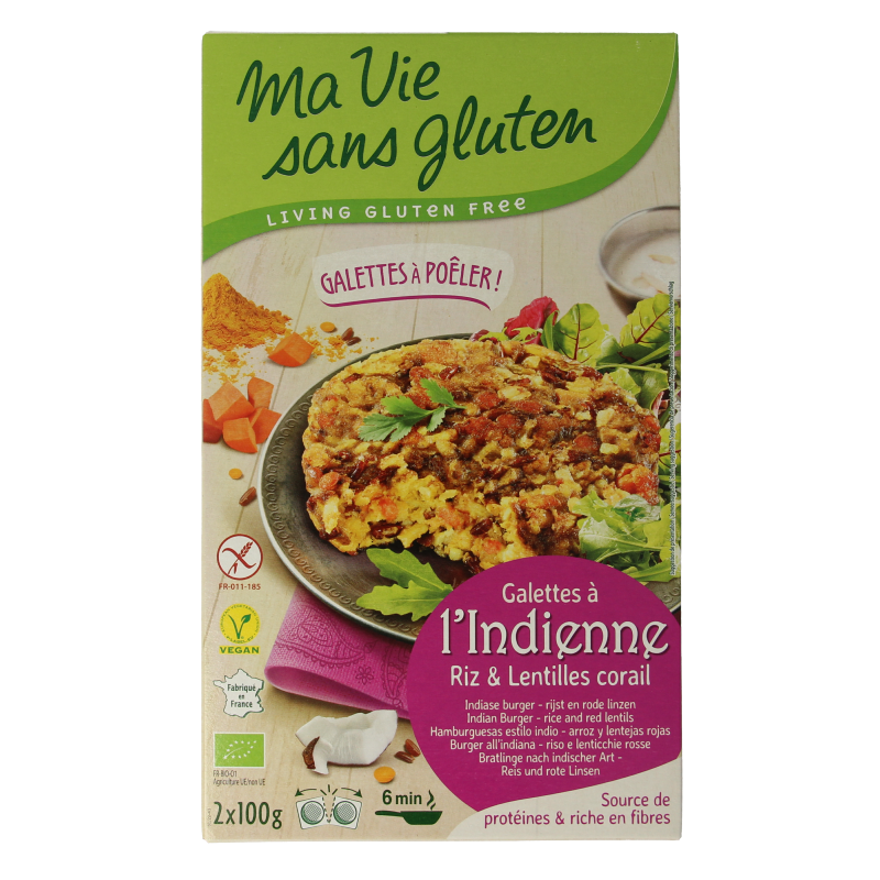 Ma Vie Sans Indiase rijstburgers 2 x 100g vegan glutenvrij bio 2 Stuks