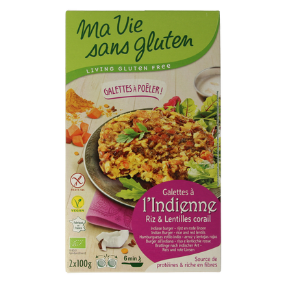 Ma Vie Sans Indiase rijstburgers 2 x 100g vegan glutenvrij bio 2.00 Stuks