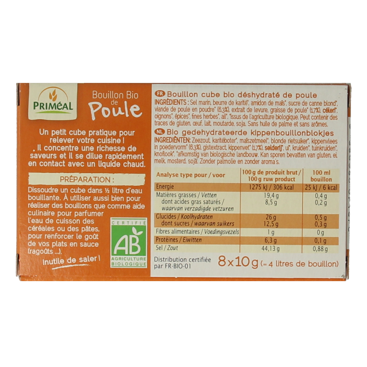 Primeal Kippenbouillon blokjes 10 gram bio 8.00 Stuks