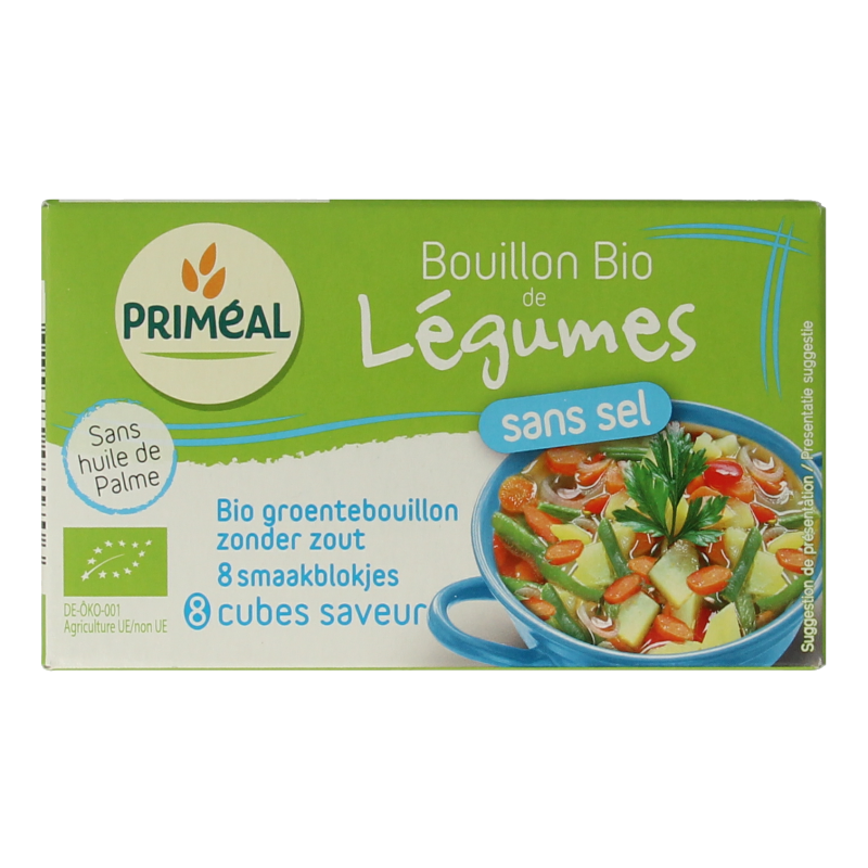 Primeal Groentebouillon blokjes zonder zout 9 gram bio 8 Stuks