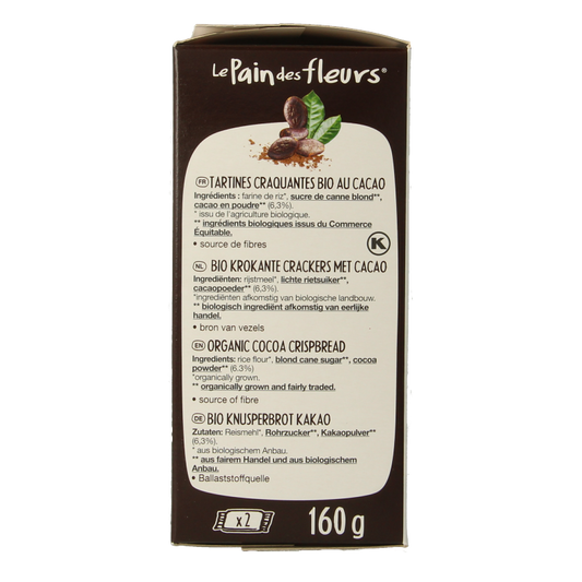 Pain Des Fleurs Krokante bio crackers met cacao bio 160 Gram