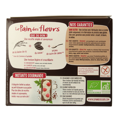 Pain Des Fleurs Krokante crackers cacao glutenvrij bio 160.00 Gram