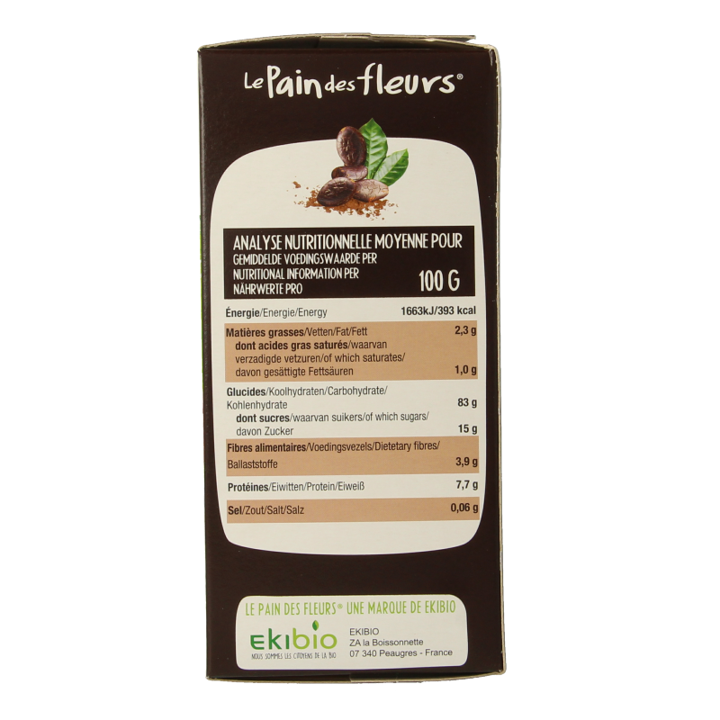 Pain Des Fleurs Krokante bio crackers met cacao bio 160 Gram