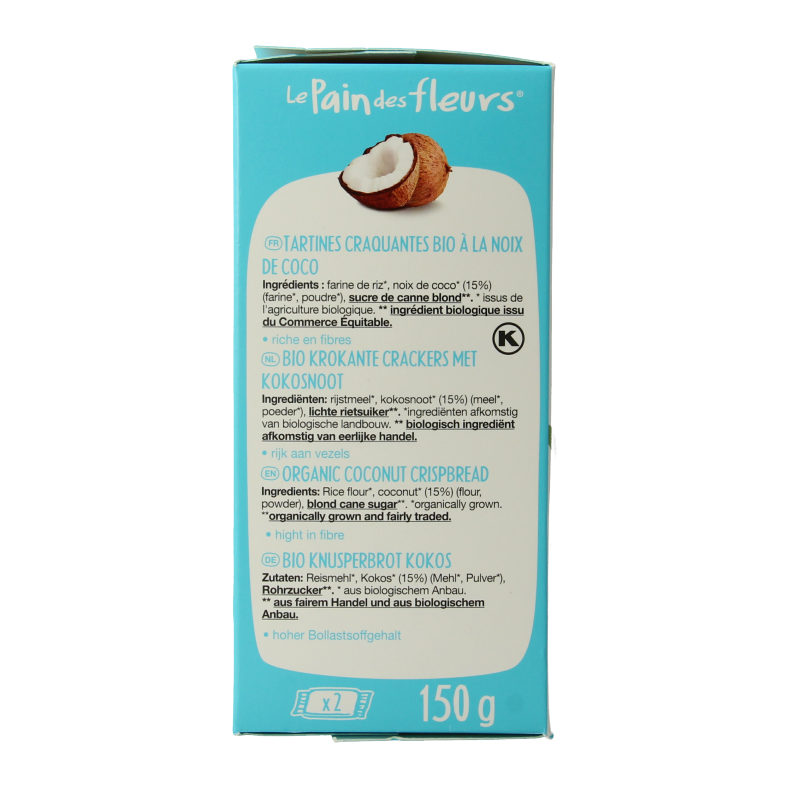 Pain Des Fleurs Krokante bio crackers met kokos bio 150 Gram