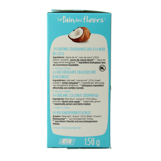 Pain Des Fleurs Krokante bio crackers met kokos bio 150 Gram