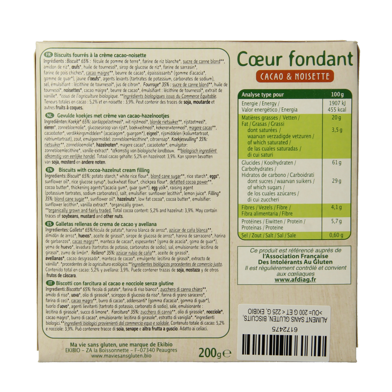 Ma Vie Sans Koekjes met creme choco/hazelnoot glutenvrij bio 12 Stuks