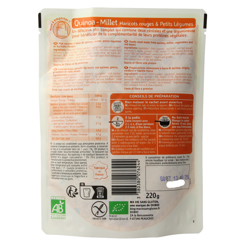 Ma Vie Sans Quinoa gierst rode bonen & groente glutenvrij bio 220 Gram