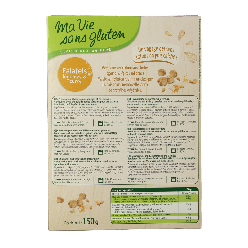 Ma Vie Sans Falafel met groente & curry glutenvrij bio 150 Gram