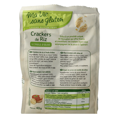 Ma Vie Sans Rijstcrackers met olijfolie glutenvrij bio 40.00 Gram