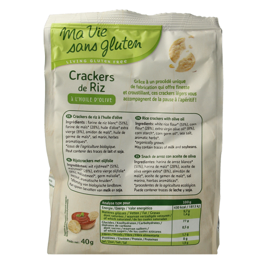 Ma Vie Sans Rijstcrackers met olijfolie glutenvrij bio 40 Gram