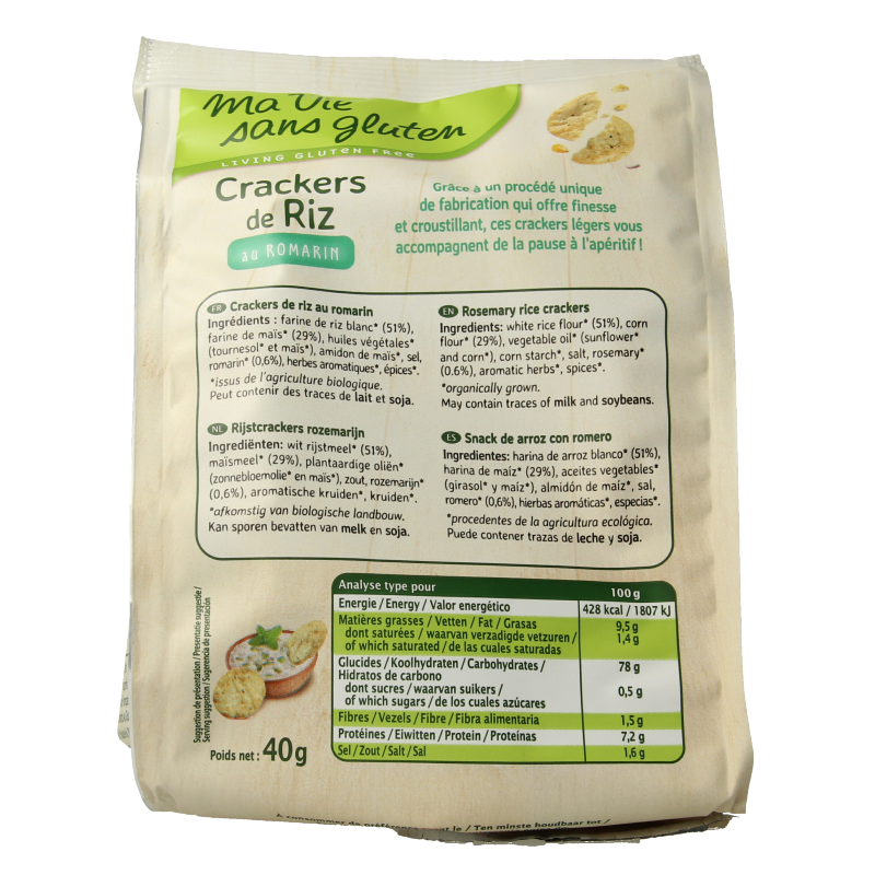 Ma Vie Sans Rijstcrackers rozemarijn glutenvrij bio 40 Gram