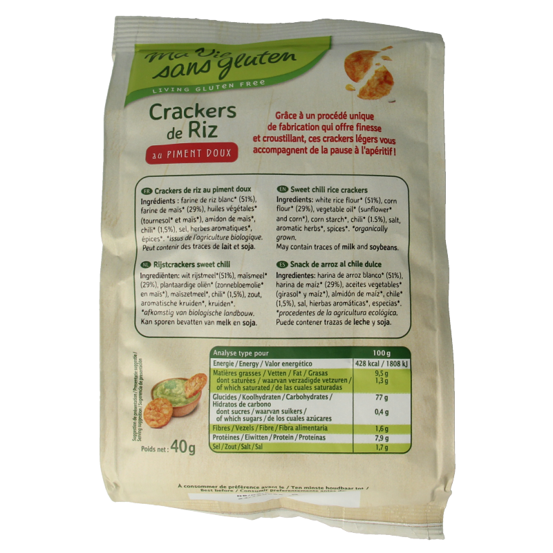 Ma Vie Sans Rijstcrackers sweet chili glutenvrij bio 40 Gram