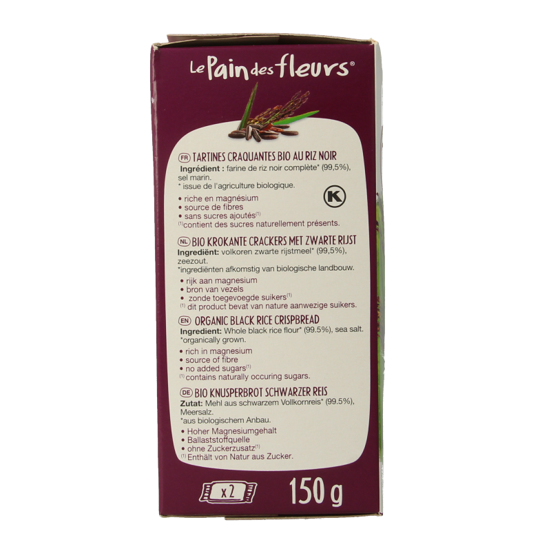 Pain Des Fleurs Zwarte rijst crackers bio 150 Gram