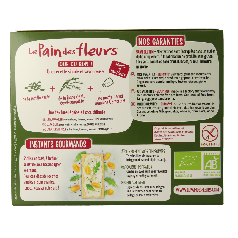 Pain Des Fleurs Crackers groene linzen bio 150 Gram