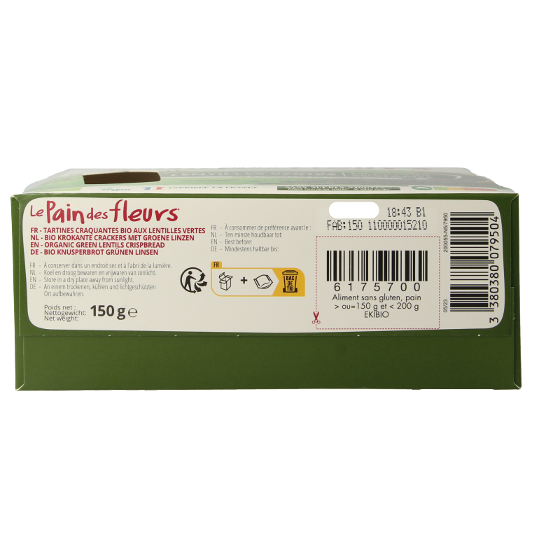 Pain Des Fleurs Crackers groene linzen bio 150 Gram