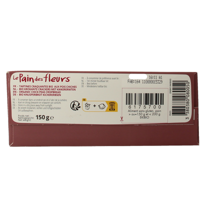Pain Des Fleurs Krokante crackers kikkererwten glutenvrij bio 150 Gram