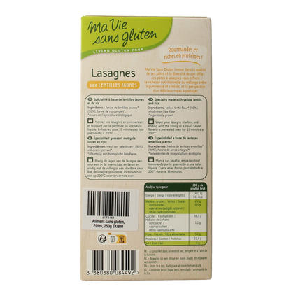 Ma Vie Sans Lasagnebladen van gele linzen glutenvrij bio 250.00 Gram