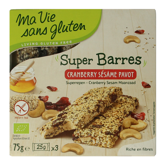 Ma Vie Sans Super repen sesam & cranberry glutenvrij bio 75 Gram