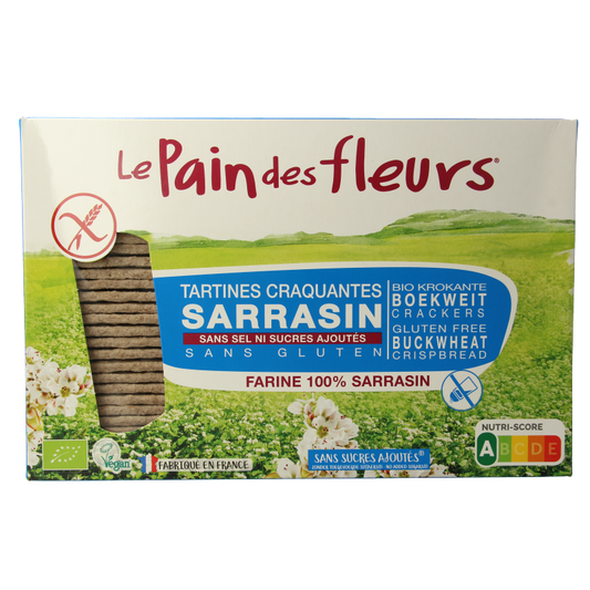 Pain Des Fleurs Krokante crackers boekweit zoutloos glutenvrij bio 300 Gram