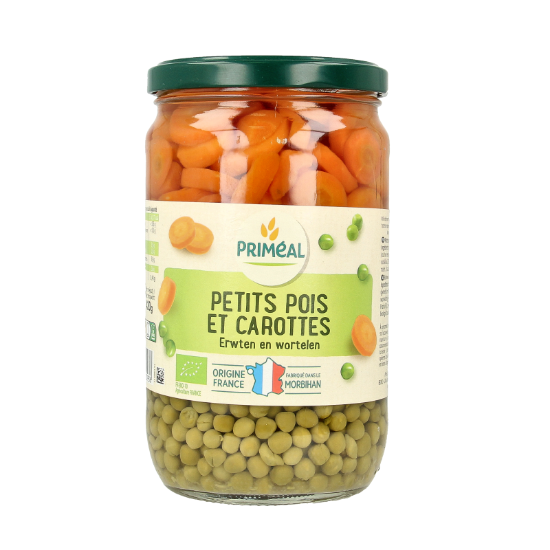 Primeal Doperwten en wortelschijfjes bio 660 Gram