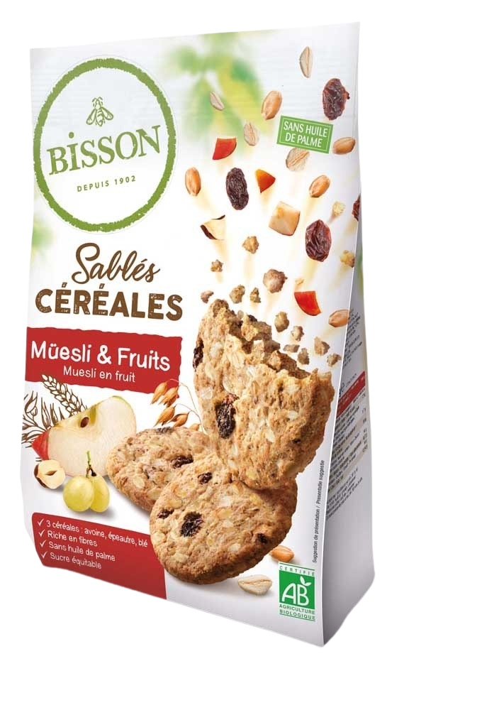 Bisson Zandkoekjes muesli & fruit bio 200 Gram