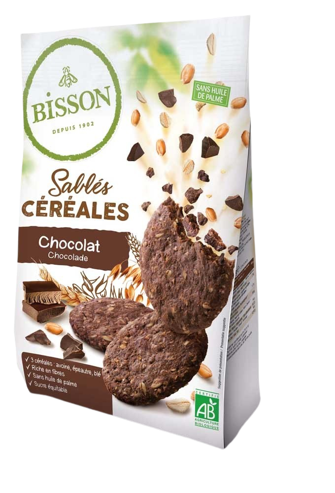 Bisson Zandkoekjes chocolade & granen bio 200 Gram