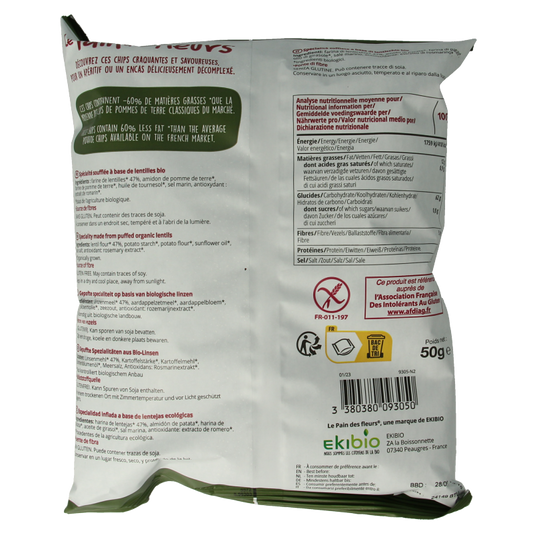 Pain Des Fleurs Chips met linzen bio 50 Gram