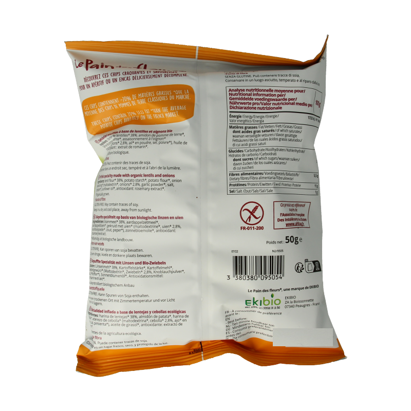 Pain Des Fleurs Chips met linzen en ui bio 50 Gram