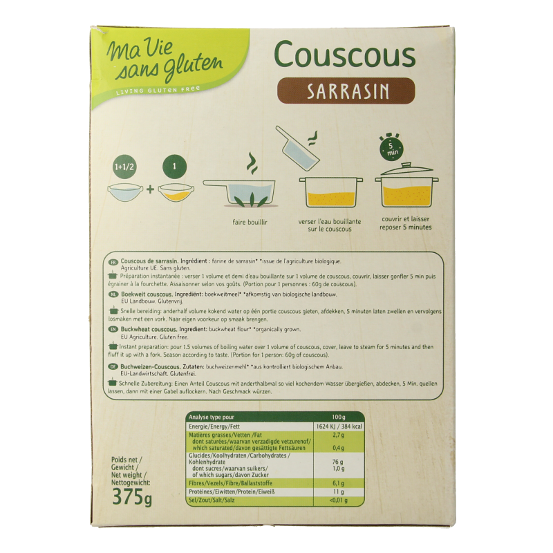 Ma Vie Sans Couscous 100% boekweit glutenvrij bio 375 Gram