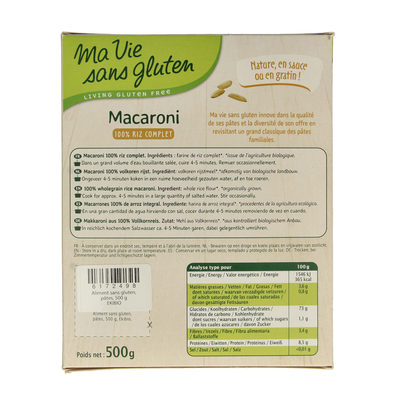 Ma Vie Sans Macaroni van volkoren rijst glutenvrij bio 500 Gram